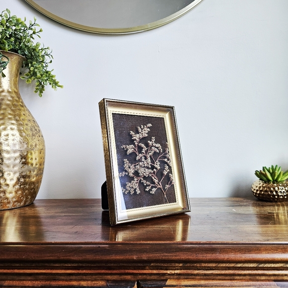 Vintage Gold And Brown Handmade Herbarium Dried Flower Art Box Metal Frame - Picture 5 of 14